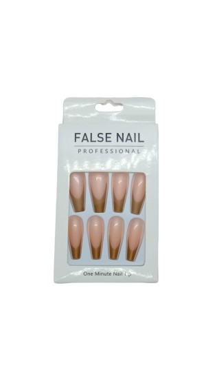 FALSE NAIL UNHA POSTIÇA C/12 ROSA COM DOURADO
