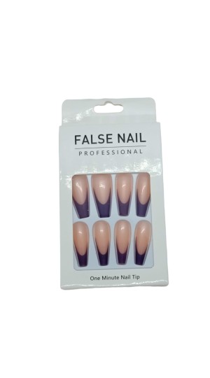 FALSE NAIL UNHA POSTIÇA C/12 ROSA COM ROXO